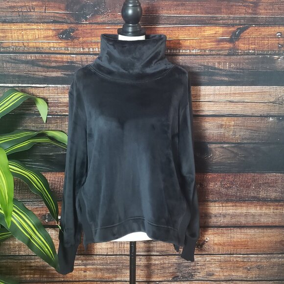 Athleta Double Cozy Karma Funnel Neck Velour Sweatshirt Sweater Black Medium - Picture 6 of 8